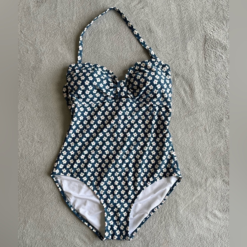 Tommy Hilfiger Blue Raspberry Floral Bandeau One-piece Swimsuit Size: 12